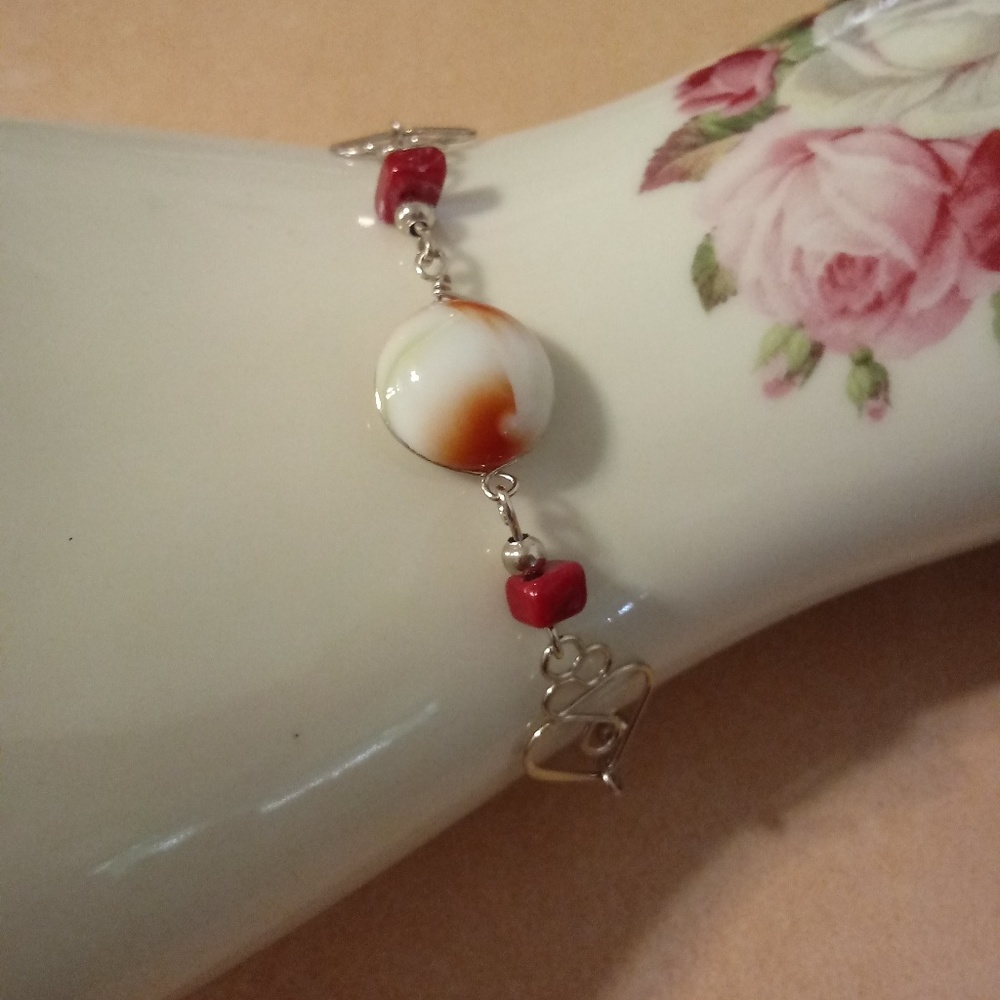 Dainty Silver Tone Wire Red Bracelet